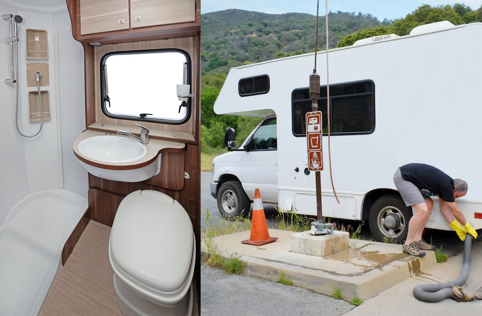 Portable RV/camper toilet and holding tank setup in Manteca, California