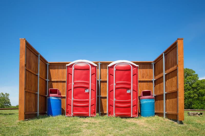 Short-term porta potty units staged for delivery in Manteca, California
